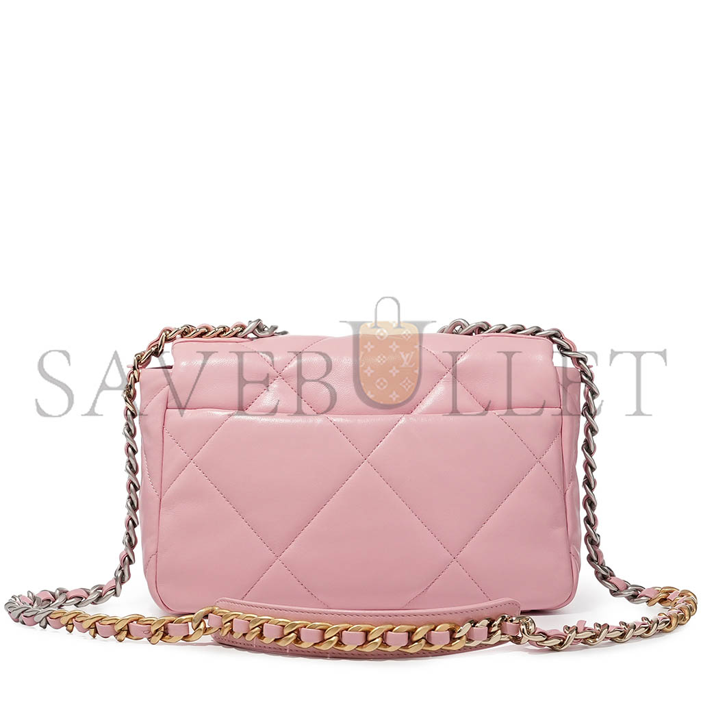 Ch*el baby pink quilted lambskin 19 flap bag pale gold and ruthenium hardware as1160 (26*16*9cm)